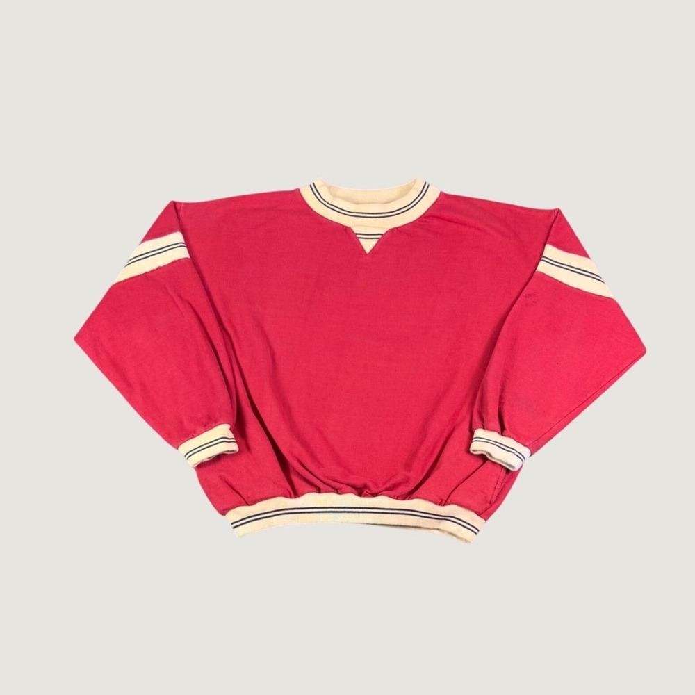 Vintage Chicos Design Sanibel Island Red Cotton Striped Trim Sweatshirt Mens L